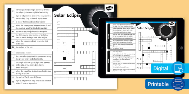 Solar Eclipse Crossword for 6th 8th Grade (Lehrer gemacht)