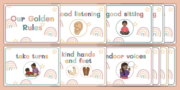 Muted Rainbow Nursery Golden Rules Display Posters - Twinkl