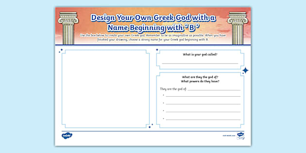 Design a Greek God Beginning with B Worksheet - Twinkl