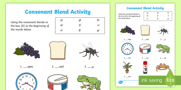 Consonant Blends Exercises Teaching Resources