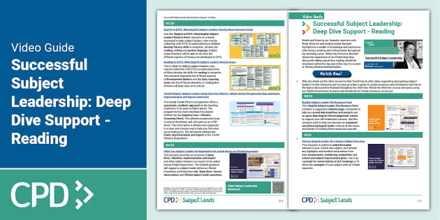 Successful Subject Leadership: Deep Dive Support - Reading