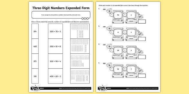 three digit numbers in expanded form worksheet worksheet