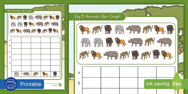 Grade R Data Handling Big 5 Animals Bar Graph - Twinkl