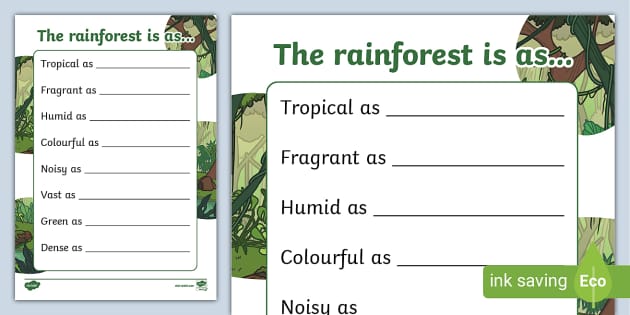 Rainforest Simile Poem Template, Rainforest Poetry - Twinkl