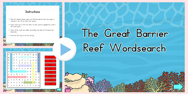 Great Barrier Reef Interactive Wordsearch (teacher made)