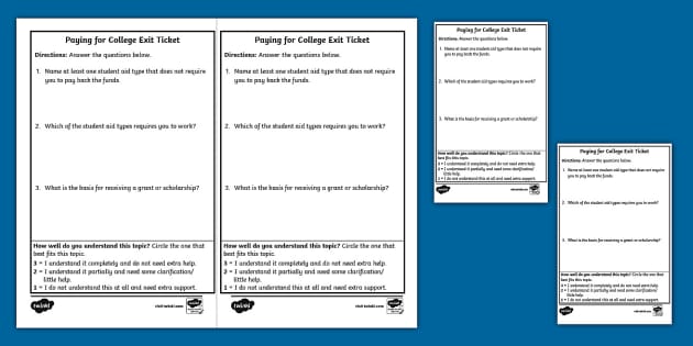 Seventh Grade Payment for College Exit Ticket (teacher made)