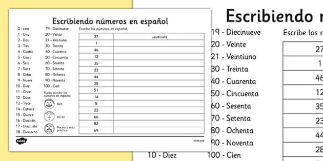 Writing Spanish Numbers Worksheet (teacher made) - Twinkl
