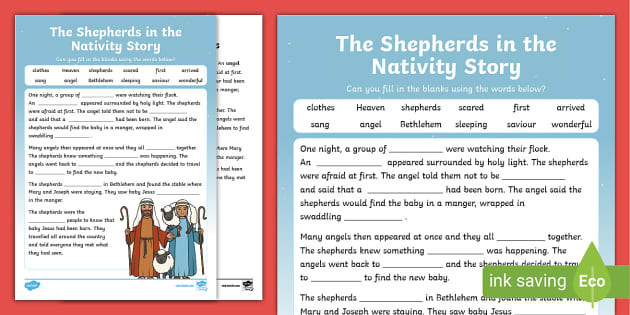 The Nativity Story Shepherds Cloze Activity - KS1 - Religion