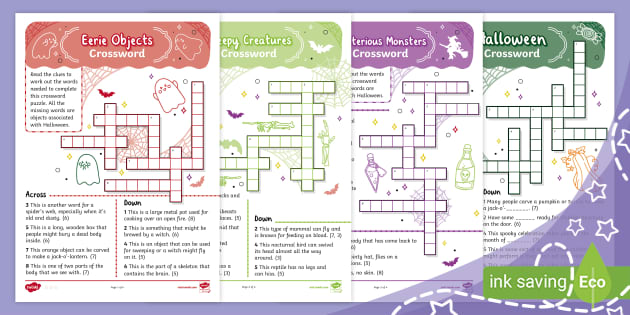 Halloween Creepy Crossword Puzzles (Ages 5 7) Twinkl