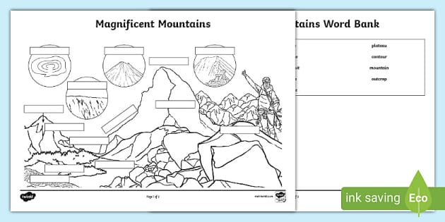 Labelling Magnificent Mountains Worksheet / Worksheet