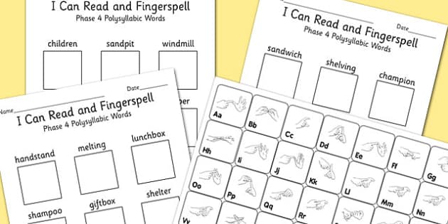 I Can Read And Fingerspell Phase 4 Polysyllabic Words Activity, Worksheet