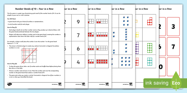 KS2 Number Bonds of 10 Four in a Row Game Twinkl