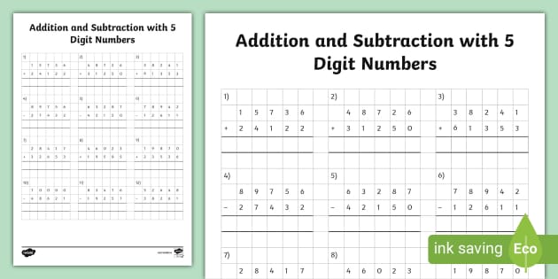 5 Digit Addition And Subtraction Worksheet Teacher Made