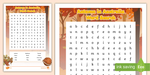 Australian Describing Words For Autumn Word Search - Twinkl