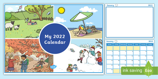 2022 Calendar with Colouring Space (teacher made) - Twinkl