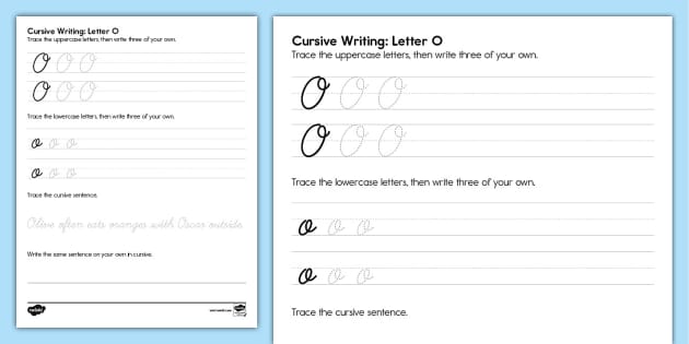 Printable Cursive O Worksheet for Kids - Twinkl USA - Twinkl