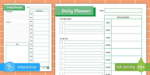 excel template daily planner
