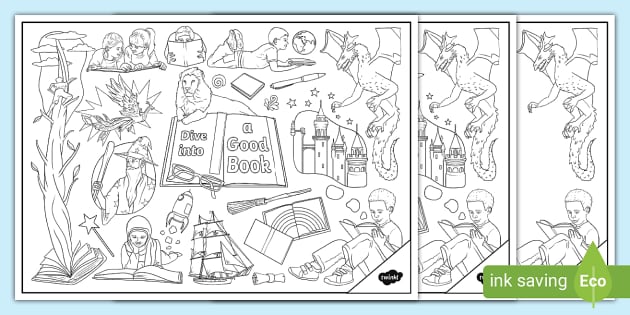 Dive into a Good Book Doodle Colouring Pages (teacher made)