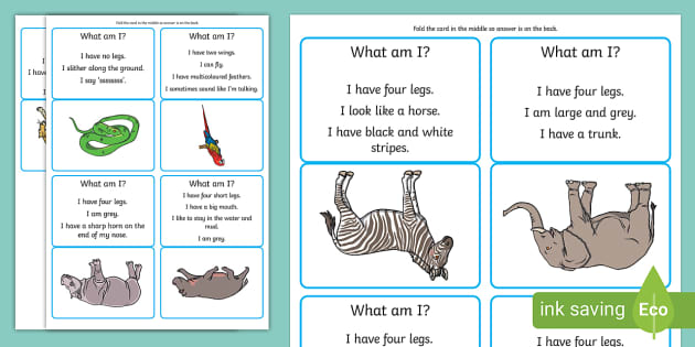 What Am I? Wild Animals Guessing Game Cards (Teacher-Made)