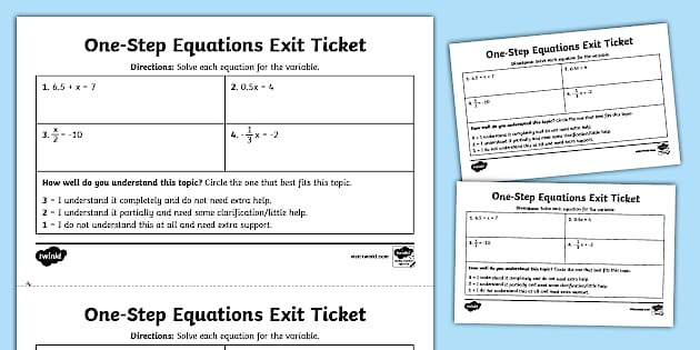 Seventh Grade One-Step Equations Exit Ticket - Twinkl