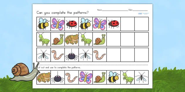 Minibeasts Cute Complete the Pattern Worksheets - minibeast