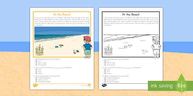 Beach Comprehension Activity For Kids | Twinkl USA - Twinkl