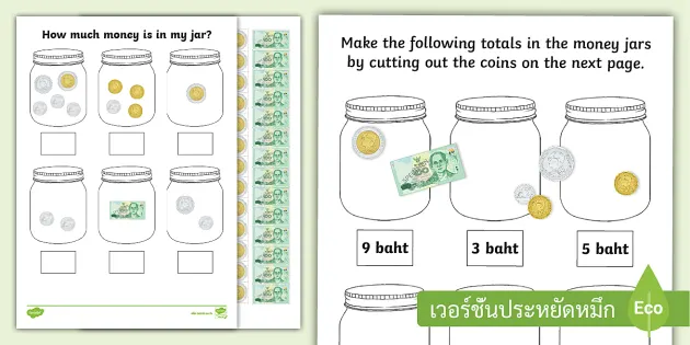 thai coins and banknotes word mat thai money baht