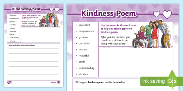 Kindness Poem Writing Template - Twinkl