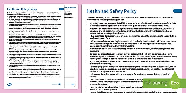 Health And Safety Policy For Childminders Teacher Made