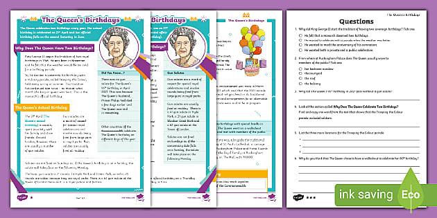 Uks2 The Queen's Birthdays Reading Comprehension - Twinkl