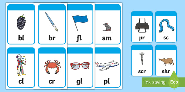Initial Blends Flashcards With Pictures Teacher Made