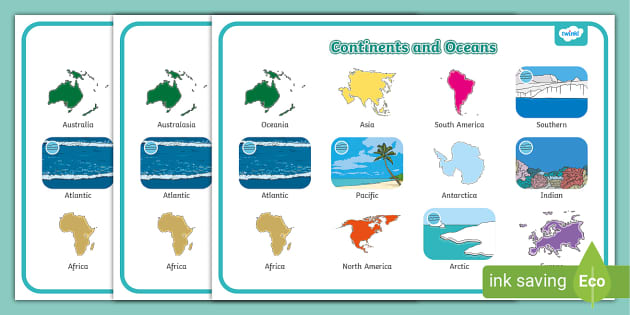 Continents and Oceans Word Mat (teacher made) - Twinkl