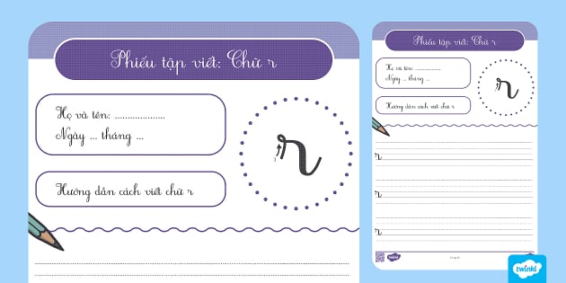 Phiếu tập viết chữ r in thường lớp 1