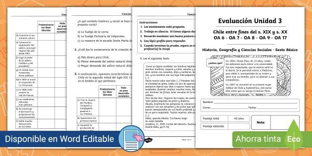 Prueba de Historia, geografía y Cs sociales worksheet