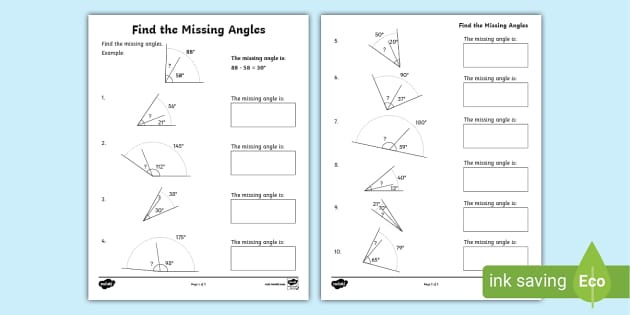 Find The Missing Angles Worksheet Pdf