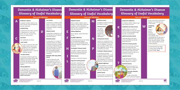 Dementia & Alzheimer's Disease KS2 Glossary of Vocabulary