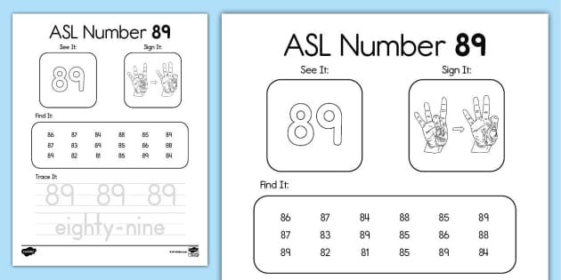 ASL Number 89 Activity (teacher made) - Twinkl