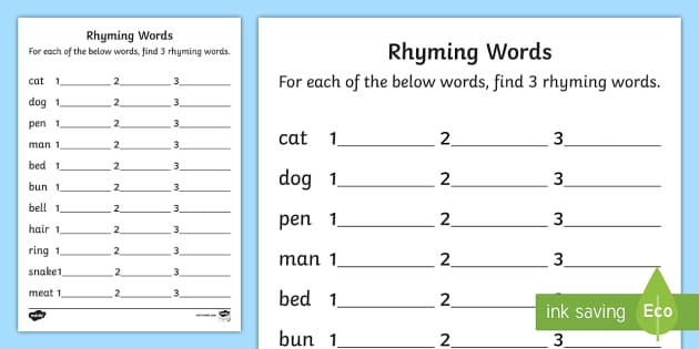 FREE! - Rhyming Words Worksheet - worksheets, worksheet, work sheet
