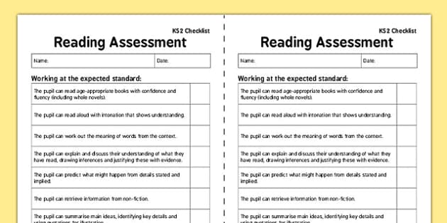 Ks2 Reading Exemplification Checklist Teacher Made