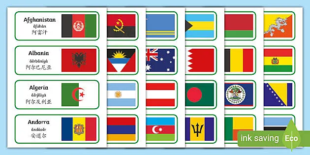 Flags of the World Flashcards - English/Mandarin Chinese/Pinyin