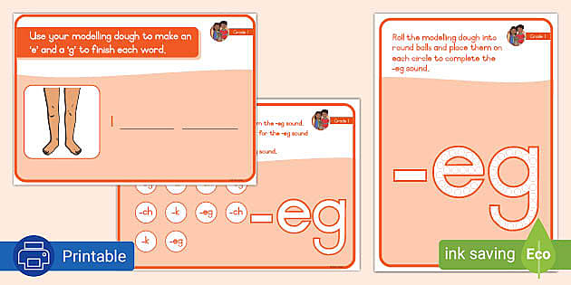 Grade 1 Phonics: -eg Modelling Dough Playmats - Twinkl