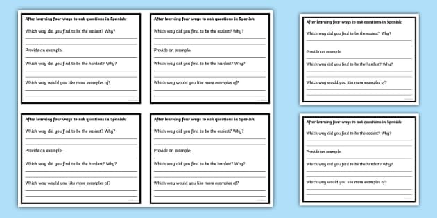 Beginning Spanish: Asking Questions Exit Tickets - Twinkl