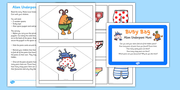 FREE! - Alien Underpant Hunt Busy Bag Prompt Card and Resource Pack to ...