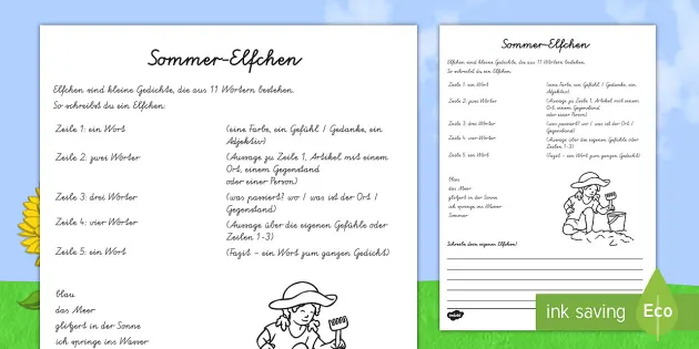 Sommer Elfchen Arbeitsblatt Teacher Made
