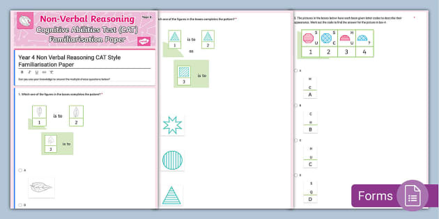 Year 4 Non Verbal Reasoning CAT Style Familiarisation