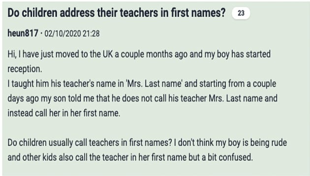 why is it disrespectful to call a teacher by their first name