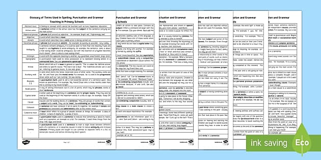 Primary Literacy Glossary For Parents