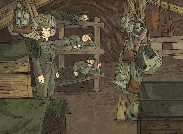 cartoon soldier in trench