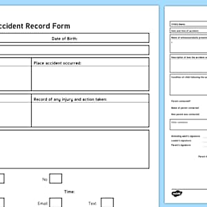 Children's Accident Book Form - School Injuries - Twinkl