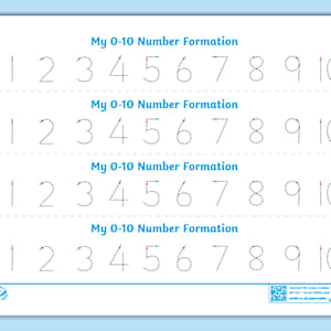 Number Formation Tracing Strips From 0 to 10 for KS1